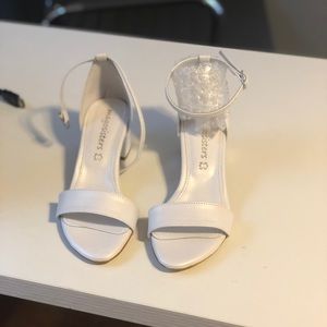 Leather White Block Wedding Heel